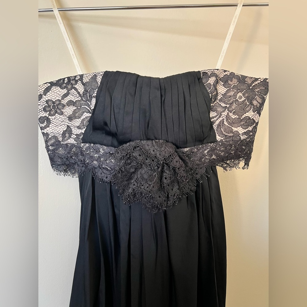 Marchesa Notte vintage black silk lace draped back strapless dress 6 - Picture 8 of 13